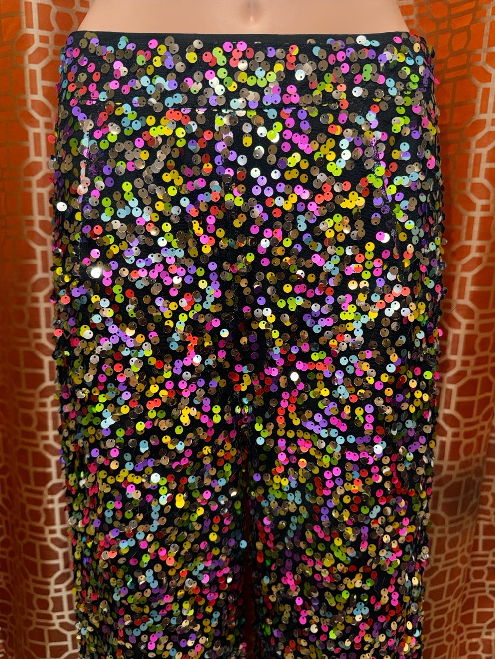 NWT Nasty Gal Rainbow Sequin Wide Leg Trousers Size 6 - Picture 2 of 6